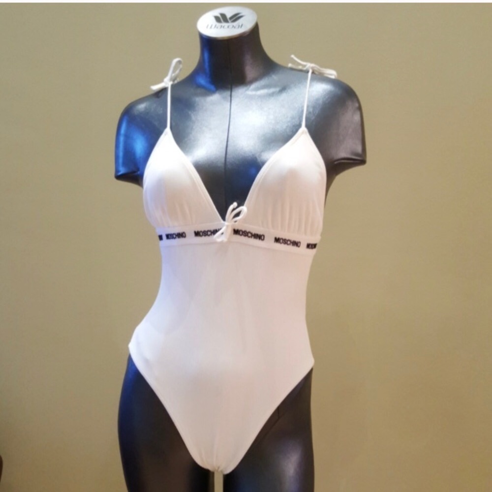 Moschino Mare white 1 piece bathing suit with Logo